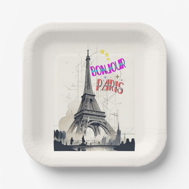 Bonjour Colorful Paris Pappteller (Vorderseite)