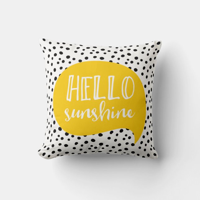 Bonjour coussin tacheté jaune de point de polka de (Recto)