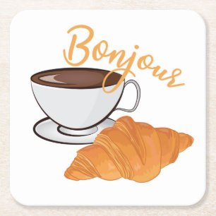 Bonjour Croissant Coffee Breakfast - French Café Rechteckiger Pappuntersetzer