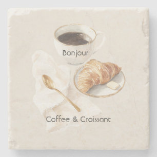Bonjour Croissant & Kaffee Steinuntersetzer