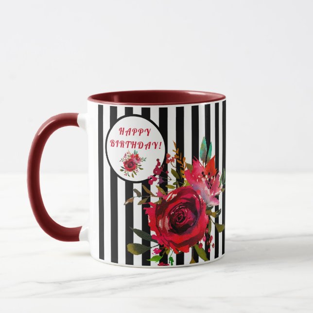 BONJOUR D'ANNIVERSAIRE ÉTONNANT FLORAL CAFÉ MUG (Gauche)