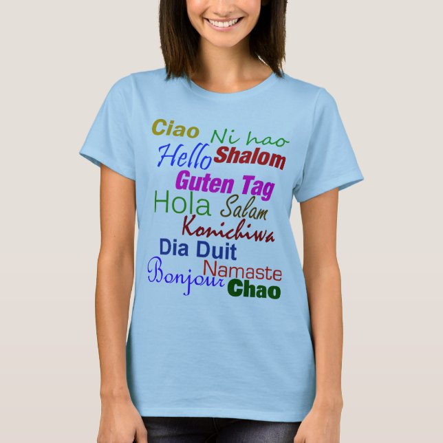 Bonjour dans le T-shirt de beaucoup de langues (Devant)