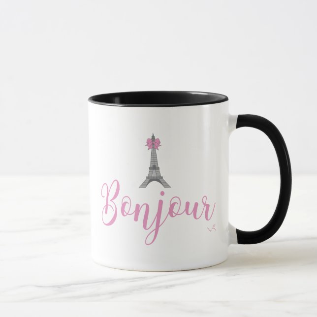 Bonjour-Eiffel Tower Bow Unique Tasse (Rechts)