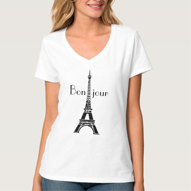 Bonjour Eiffel Tower Custom Women's Hanes Nano V-N T-Shirt (Vorderseite)