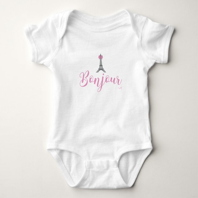 Bonjour Eiffelturm mit rosa Bug Baby Strampler (Vorderseite)