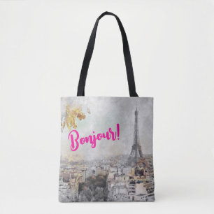"Bonjour" Eiffelturm Tote Bag - Chic Pariser Tasche