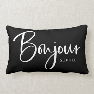 Bonjour   Elegante und moderne französische Schrif Lendenkissen