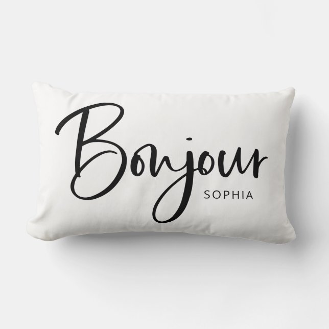 Bonjour | Elegante und moderne schwarze französisc Lendenkissen (Vorderseite)