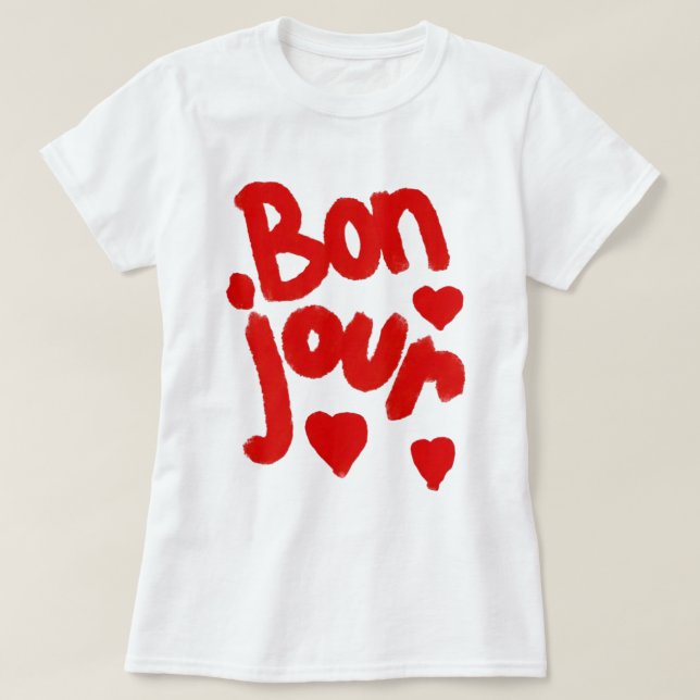 "Bonjour En Coeur", T-Shirt Blanc (Design vorne)