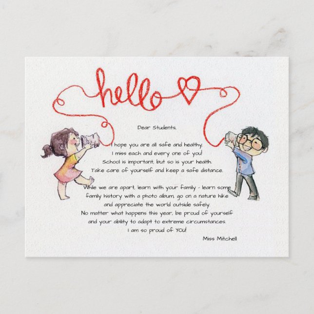 Bonjour enfant de la carte postale de l'enseignant (Devant)