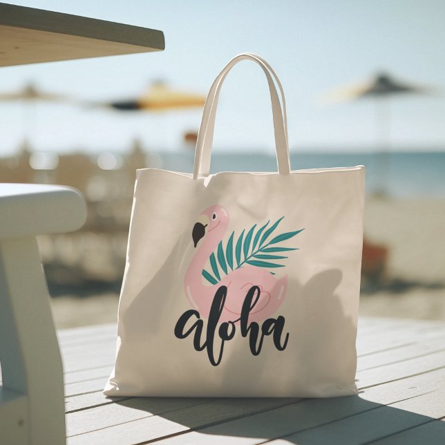 Bonjour été avec Flamant rose Sac fourre-tout Trop (hello summer, beach tote bag, vacation tote bag, school tote bag, colorful typography, gift for her)