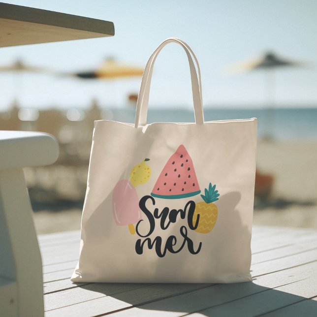 Bonjour été avec Flamant rose Sac fourre-tout Trop (hello summer, beach tote bag, vacation tote bag, school tote bag, colorful typography, gift for her)