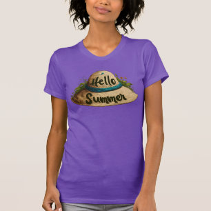 Bonjour Été Chapeau de Plage T-Shirt – Femme Bleu