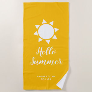 Bonjour Été serviette de plage jaune avec nom pers