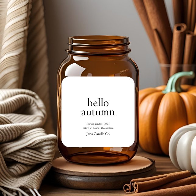 Bonjour Étiquette de Bougie d'Automne | Minimalist (Créateur téléchargé)