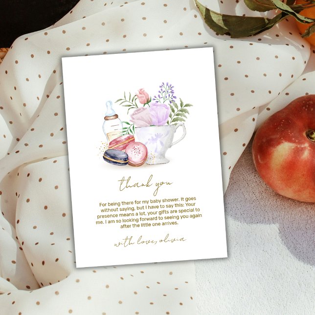 Bonjour Floral Macarons Milk Tea Baby Dusche Dankeskarte (Bonjour Floral Macarons Milk Tea Baby Shower Thank You Card)