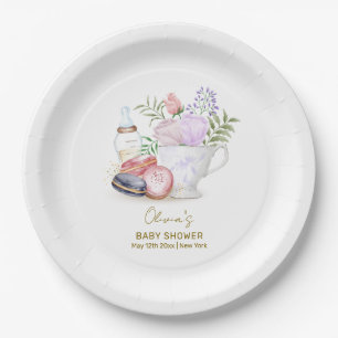 Bonjour Floral Macarons Milk Tea Baby Dusche Pappteller