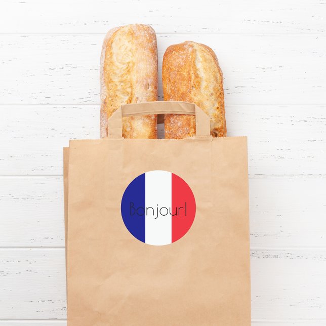 Bonjour Französisch Flagge blau weiß rot Runder Aufkleber (Von Creator hochgeladen)