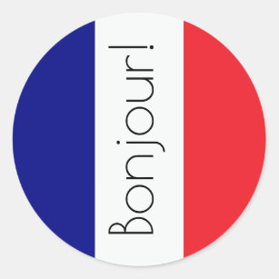 Bonjour Französisch Flagge blau weiß rot Runder Aufkleber