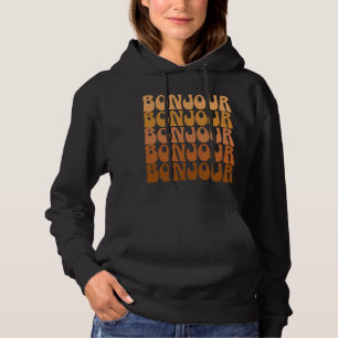 Bonjour Französisch Hallo Retro Braune Groovy Typo Hoodie