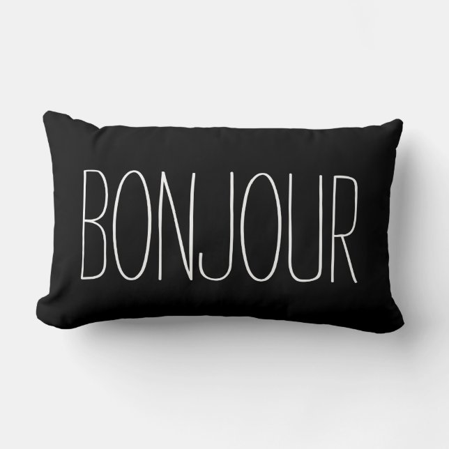 Bonjour französische Typografie-Schwarzweiss-Zitat Lendenkissen (Vorderseite)