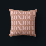 Bonjour | Französische Typografie Terracotta und B Kissen<br><div class="desc">Minimalistischer moderner französischer Bonjour in Terracotta und Blush Throw Kissen</div>