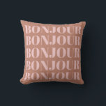 Bonjour | Französische Typografie Terracotta und B Kissen<br><div class="desc">Minimalistischer moderner französischer Bonjour in Terracotta und Blush Throw Kissen</div>