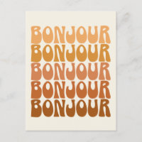 Bonjour | Französischer Hallo in Brown Groovy Typo