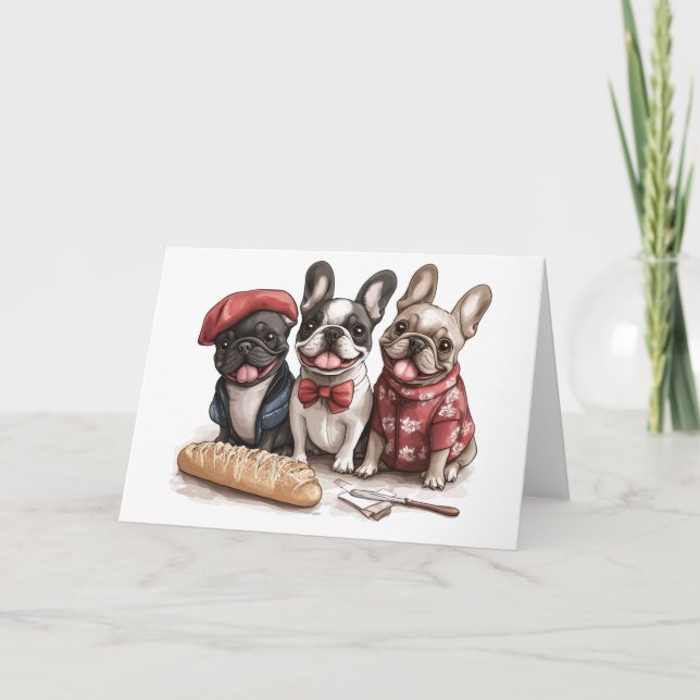 Bonjour French Bulldogs Karte (Vorderseite)
