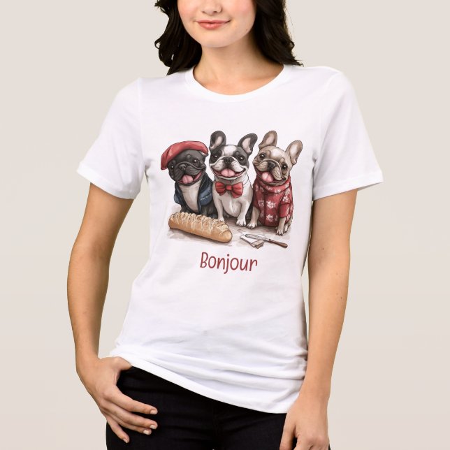 Bonjour French Bulldogs Tri-Blend Shirt (Vorderseite)