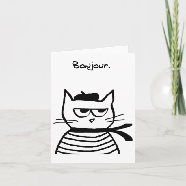 Bonjour French Cat Funny Karte (Vorderseite)
