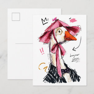 Bonjour Gans! Elegante Gans mit Monokel und Fliege Postkarte