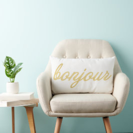 Bonjour Gold Script White Lendenkissen