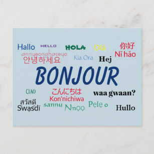 Bonjour Hello Languages World Travel Colorful Postkarte