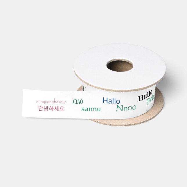 Bonjour Hello Languages World Travel Colorful Satinband (Spule)