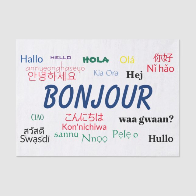 Bonjour Hello Languages World Travel Colorful Seidenpapier (Vorderseite)