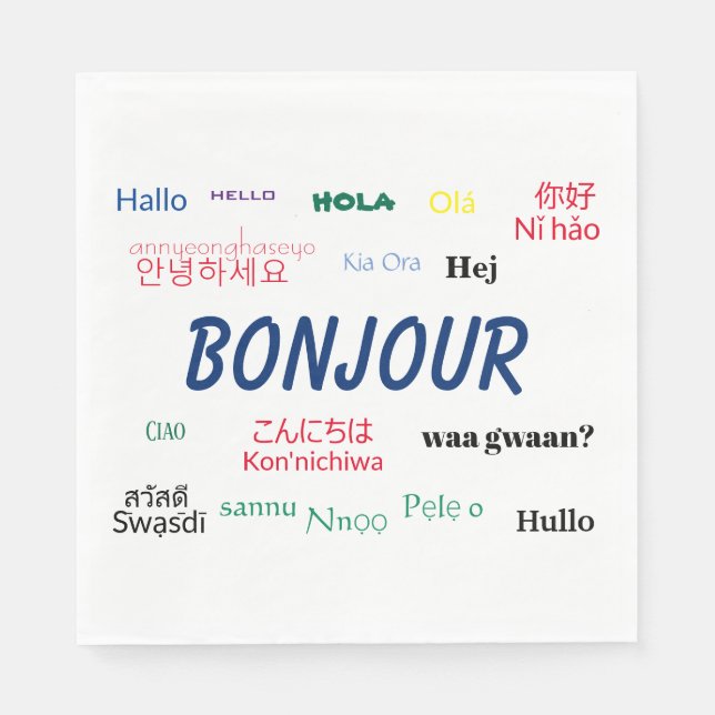 Bonjour Hello Many Languages World Travel Colorful Serviette (Vorderseite)