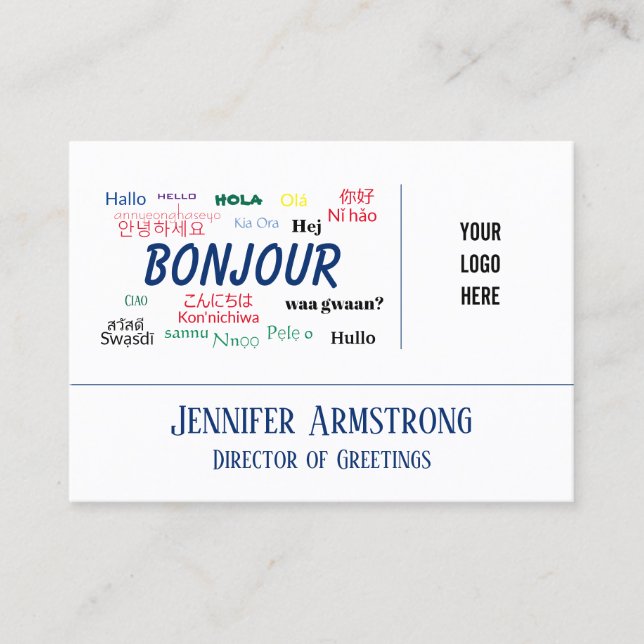 Bonjour Hello World Travel Languages Colorful Name Visitenkarte (Vorderseite)