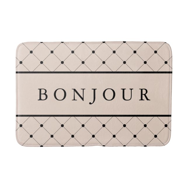 Bonjour hellrosa und schwarze Pariser Art Badematte (Vorderseite)