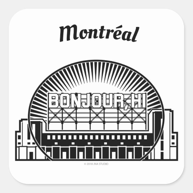 Bonjour Hi Montréal Quadratischer Aufkleber (Vorderseite)