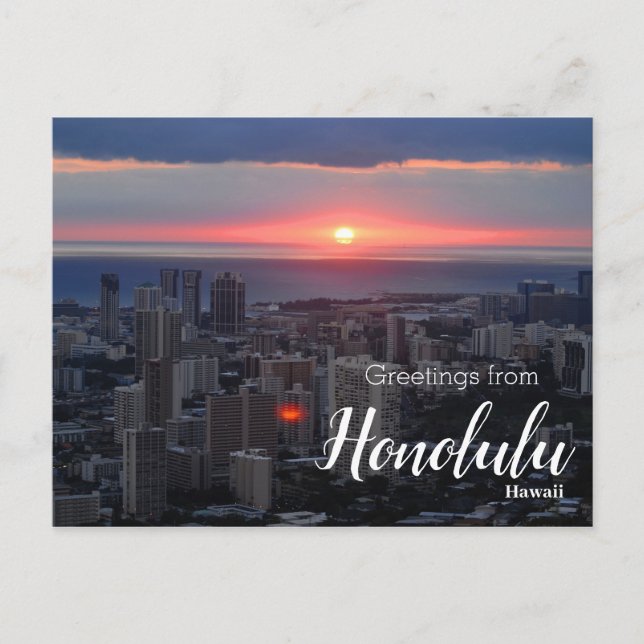 Bonjour Honolulu Hawaii Sunset Carte postale (Devant)