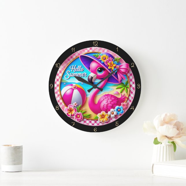 Bonjour Horloge Flamant rose été (Maison)