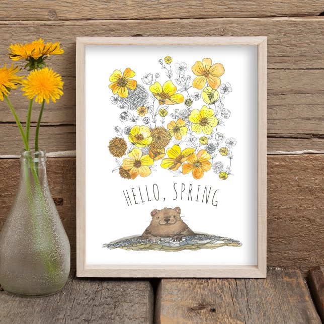 Bonjour, impression saisonnière printemps (Hello Spring Cute Seasonal Art Print)