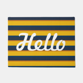 Bonjour jaune et tapis de porte de rayure bleue