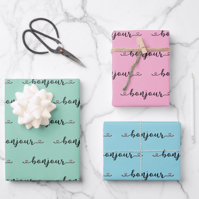 Bonjour Kachel Design Geschenkpapier Set (Vorderseite)