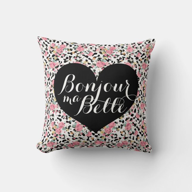 Bonjour MA bezaubernder Retro Blumenleopard Kissen (Vorderseite)