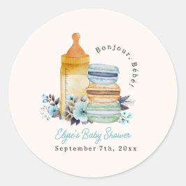 Bonjour Macarons & Milk Boy Baby Shower Runder Aufkleber