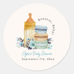 Bonjour Macarons & Milk Boy Baby Shower Runder Aufkleber