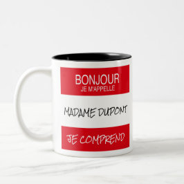 "Bonjour" Name Abzeichen Französischer Lehrer Gesc Zweifarbige Tasse