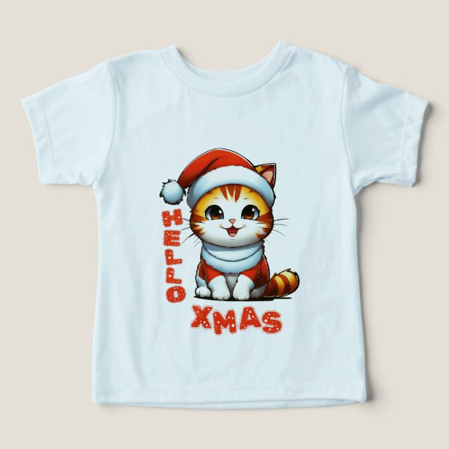 Bonjour Noël - Chat de Noël mignon en costume Père (Design Recto)